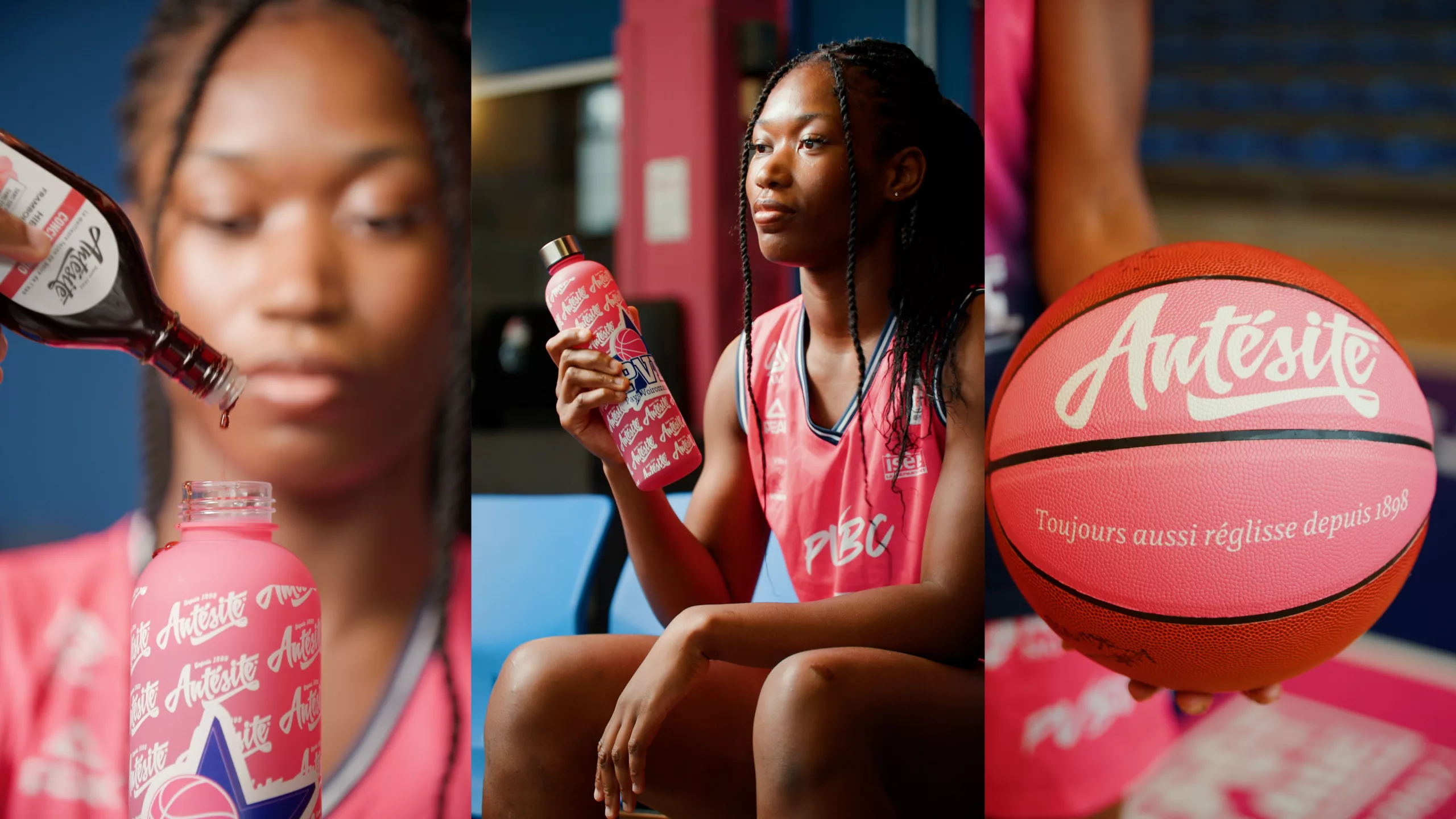 Nabala Fofana joueuse de basket du PVBC boit dans une gourde Antésite